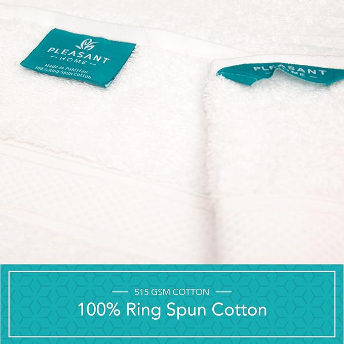 Pleasant Home Bath Towels Set of 6 (24” x 50”) 100% Cotton, 515 GSM | Lightweight, Soft & Absorbent Luxury Towels for Bathroom | for Gym, Pool & Spa | 6 Pack, White-StrideForce Fitness