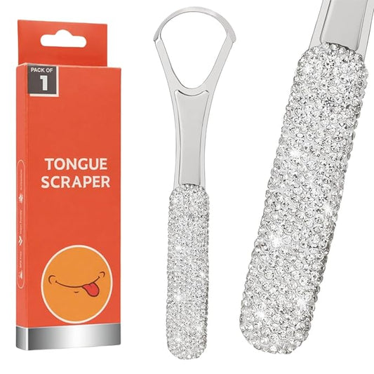 Tongue Scraper Bling Metal Tongue Cleaner for Adults & Kids Diamond Stainless Steel Tongue Scrubber for Oral Care & Hygiene(White)
