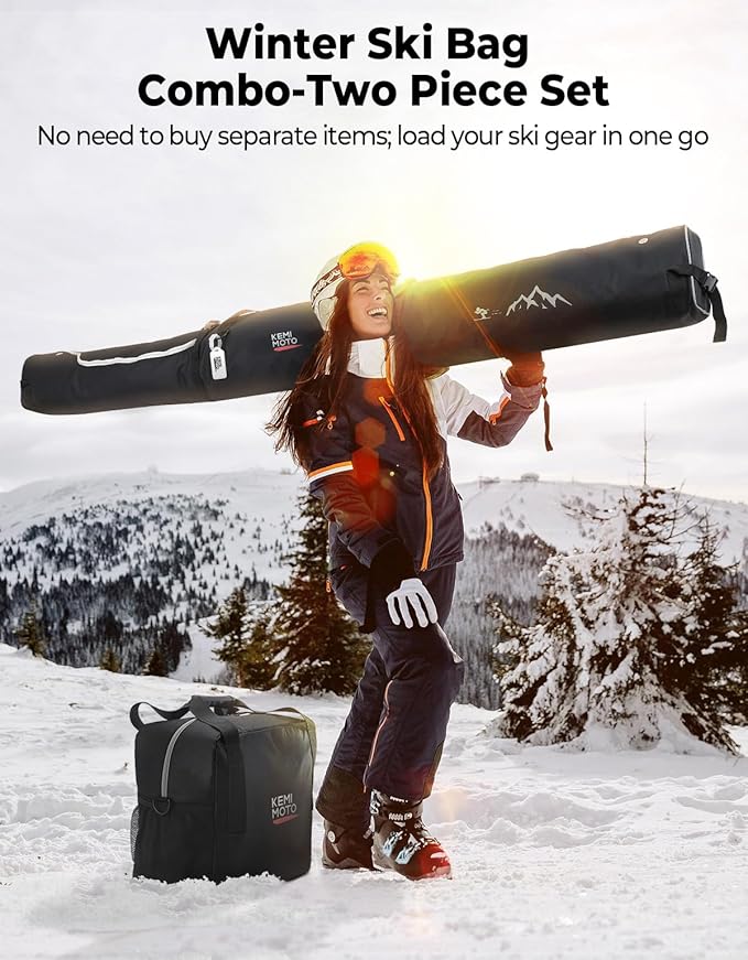 KEMIMOTO Ski Bag and Boot Bag Combo, Snowboard Bag Padded Ski Bags for Air Travel, Snow Ski Bags Fit Skis Up to 200cm, Ski Double Bag Combo-StrideForce Fitness