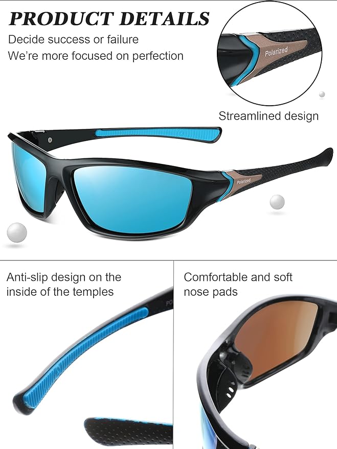 Frienda 6 Pack Polarized Sport Sunglasses for Men Multipack Fit over Glasses Pack Lot Set Men's Sport Fishing Eyeglasses-StrideForce Fitness