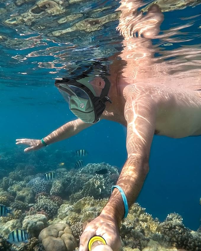 QingSong Full Face Snorkel Mask for Adults, Snorkeling Gear with Camera Mount, 180 Degree Panoramic View Snorkel Set Anti-Fog Anti-Leak-StrideForce Fitness