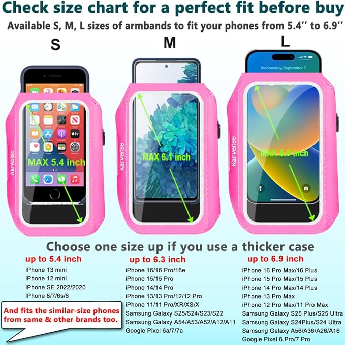 Running Phone Holder, Arm Band for Running for iPhone & Samsung Galaxy, Cell Phone Armband Holder for Walking, Gym, Workout, Men, Women, w/Adjustable Strap & Zipper Pocket (Pink-L)-StrideForce Fitness