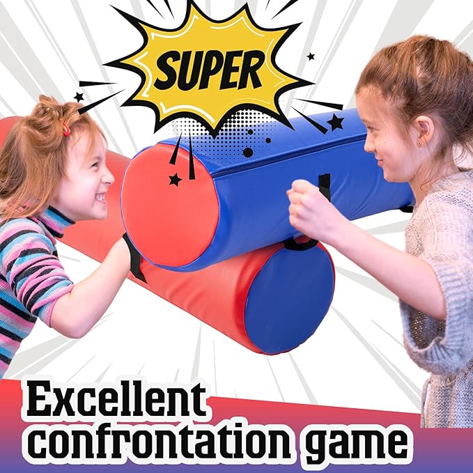 ShinyRelief 2 Pcs Jousting Sticks for Adults Sponge Filled Pugil Stick 72" l x 9" Dia PU Covered Set for Sparring Games, Blue and Red-StrideForce Fitness