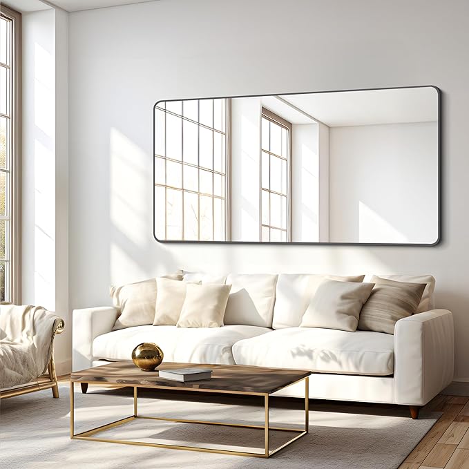 FORBATH Bathroom Mirror 30" X 60"，Large Rectangular Wall Mirror, Black Metal Framed Rounded Corner Wall Mounted Mirror for Bathroom Bedroom Entryway Decor(Horizontal/Vertical)-StrideForce Fitness