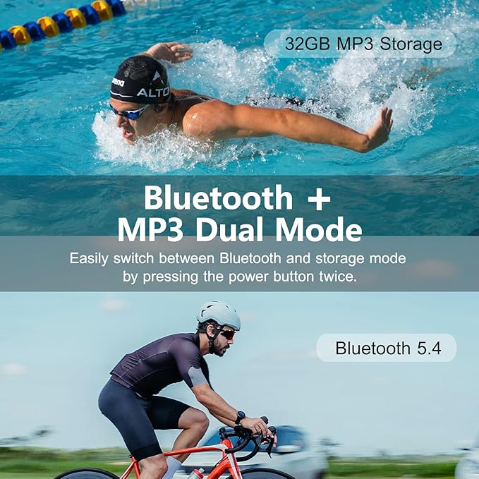 Swimming Headphones,Bone Conduction Headphones Bluetooth 5.4,IPX8 Waterproof,32G Memory Sports Headphone,Underwater Headphone with MP3-Player for Swim,Open Earphones for Swimming (Black X20)-StrideForce Fitness