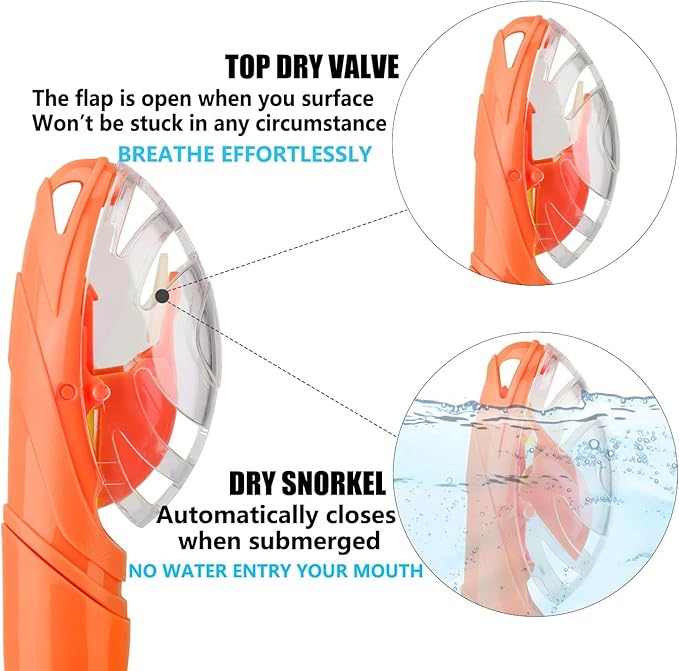 Aegend Dry Snorkel, Dive Mask Easy-Breath Free Diving Snorkel for Snorkeling Scuba Diving Freediving Swimming, with Top Dry Valve and Food-Grade Silicone Mouthpiece-StrideForce Fitness