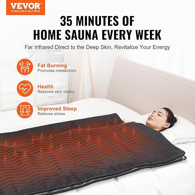 VEVOR Far Infrared Carbon Heating Sauna Blanket for Detoxification and Home Relaxation, Portable with 1-6 Level Adjustable Temperature Range (95-185℉) and 1-60 Minutes Timer-StrideForce Fitness