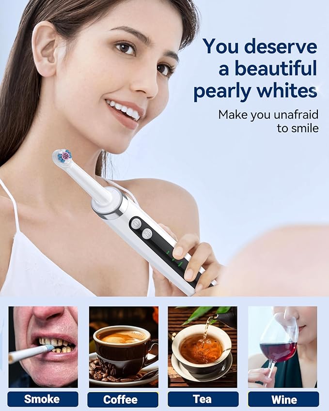 Tooth Polisher, Teeth Whitening Kit Teeth Stain Remover with 5 3D White Replacement Brush Heads and 3 Tooth Polish Paste, Rechargeable Teeth Cleaning Tools Dental Kit Oral Care Tools
