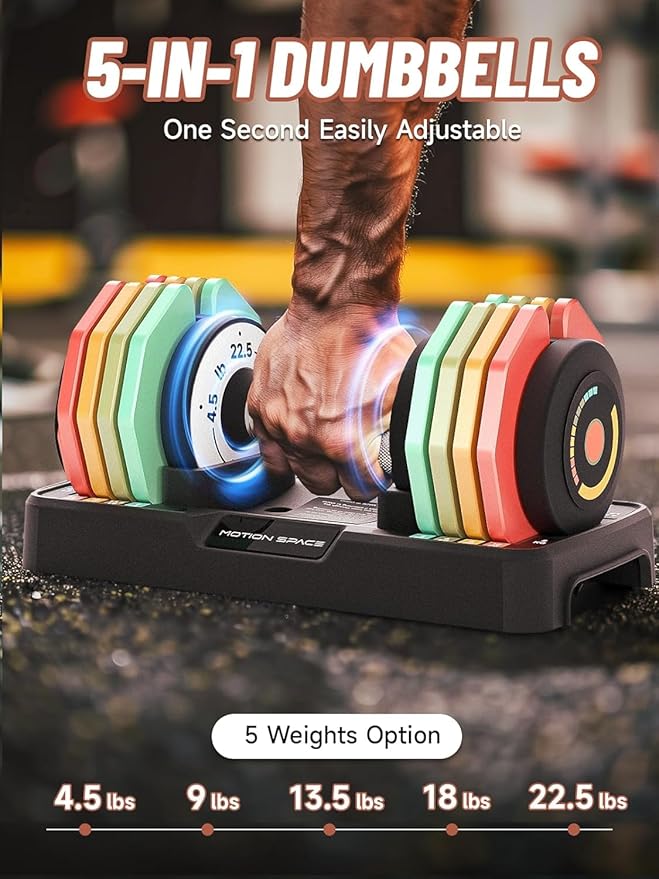 Adjustable Dumbbells Set 12.5LB/22.5LB Pair, 1-Sec Fast Adjustable 5 Weights by Turning Handle, Premium Comfort Non-slip Metal Dumbbells with Tray, Compact Size for Full Body Home Workout-StrideForce Fitness
