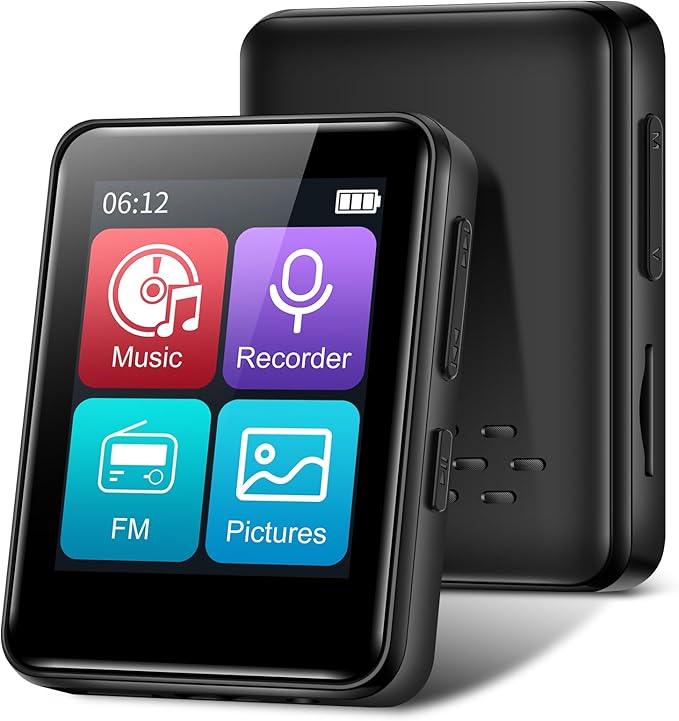 MP3 Music Player 32GB with Bluetooth, Portable Mini Music Player with 1.8 inch Screen, Speakers, FM Radio, Recorder, Up to 512GB, Black-StrideForce Fitness