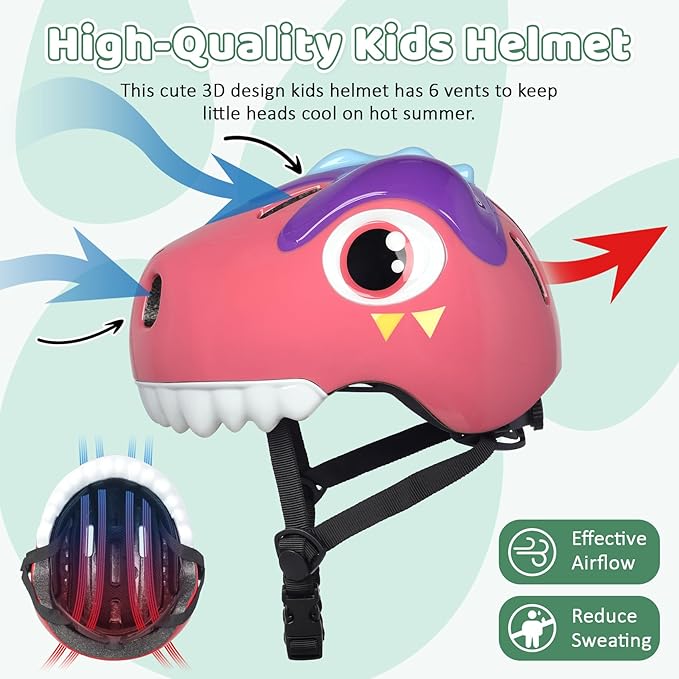 Dinosaur Bike Helmet for 1-3-5-8 Toddler Baby Kids, Lightweight Bicycle Helmet for Cycling Skateboard Roller Skate & Multi-Sports,2 Sizes for Boys and Girls-StrideForce Fitness