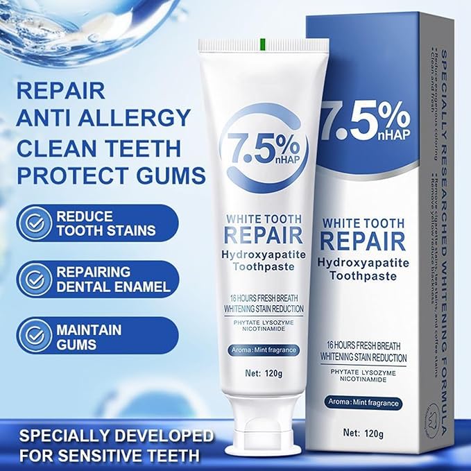 7.5% Hydroxyapatite Toothpaste for Enamel Protection, Fluoride-Free Formula with Gentle Mint, for Sensitive Teeth, Daily Protection, Long-Lasting Fresh Breath, 4.23 Oz (2)