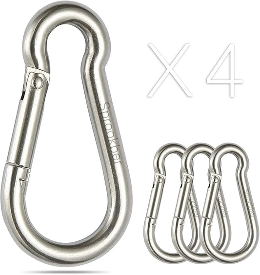 sprookber Stainless Steel Carabiner Spring Snap Hook - 304 Stainless Steel Heavy Duty Clips, Set of 4-StrideForce Fitness