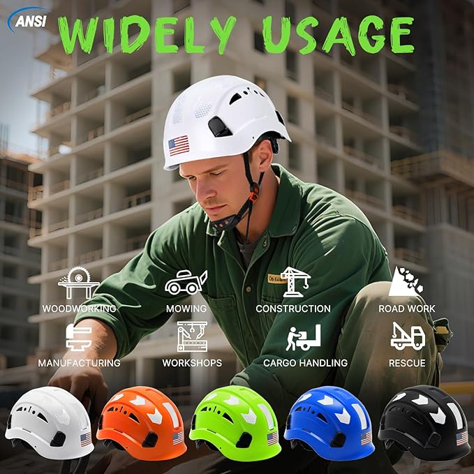 AOLAMEGS Construction Safety Hard Hat - ANSI Z89.1 Type Ι OSHA Approved Safety Helmets with Chin Straps Lightweight Reflective Vented ABS Hard Hats For Men Women Industrial Workwear 6-point Suspension-StrideForce Fitness