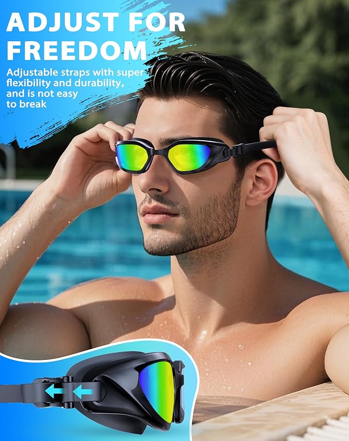 Swim Goggles, Unisex Adult Swimming Goggles Anti Fog Anti UV No Leakage Wide View for Men Women Youth-StrideForce Fitness