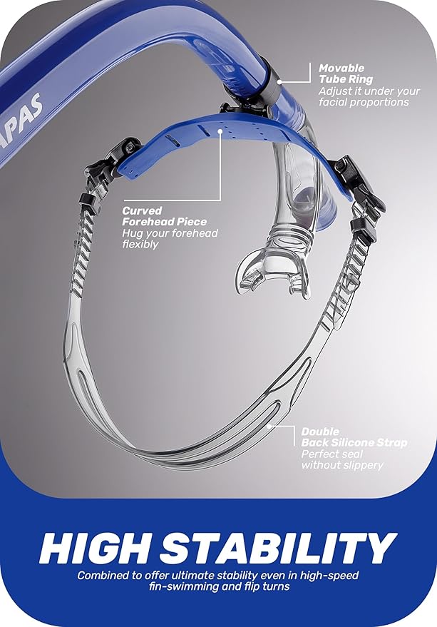 CAPAS Training Swim Snorkel for Lap Swimming, Swivel Headband Ultimate Fit Center-Mount Swimmers Snorkel with Liquid Silicone Mouthpiece Adjustable Strap, Designed for Adult Men Women-StrideForce Fitness