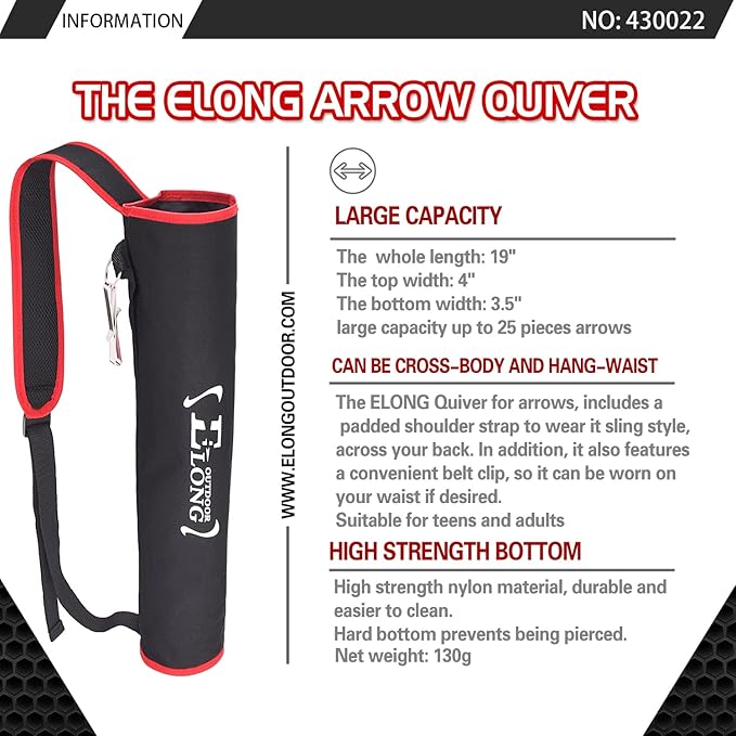 Elong Adjustable Archery Back Arrow Quiver Holder - Upgraded Quiver Arrows for Compound Recurve Bow and Hunting Target Practicing Youth and Adults-StrideForce Fitness