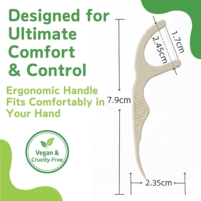 Biodegradable Floss Picks with Corn Straw Handle, Strong No-Shred UHMWPE Floss for Tight Teeth & Gum Care, Strong Anti-Shred Thread for Tight Gaps, Light Mint-Flavored Dental Picks (100 Picks)