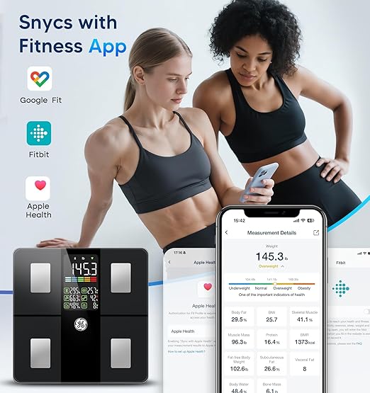 GE Smart Scale for Body Weight: Body Fat Scales Bathroom with BMI Muscle Mass 14 Body Composition Metrics with Large Display Accurate Bluetooth Weighing Machine with App 400 lbs-StrideForce Fitness