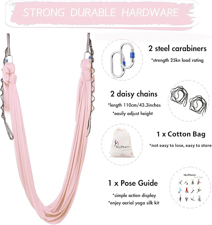 5.5 Yards Aerial Silks Yoga Swing Set - Aerial Yoga Hammock Kit Anti-Gravity Flying for Fitness, Low/Non Stretch Nylon Tricot Fabric Hardware Included for Dance-StrideForce Fitness