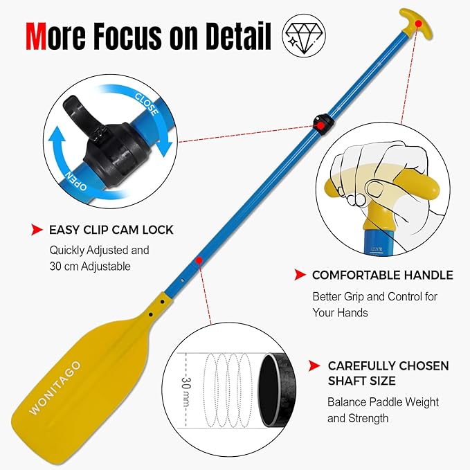 Canoe Paddles Aluminum Paddle with Plastic Blades Floating Adjustable Canoeing and Boating Oars, 122-152 cm/4-5 Ft, Black/Yellow-StrideForce Fitness