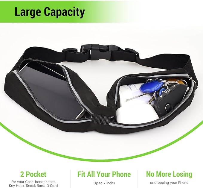 Slim Running Belts for Women Men - Running Phone Holder Fanny Pack for Key, Accessories Fits ALL Cell Phones, Black-StrideForce Fitness