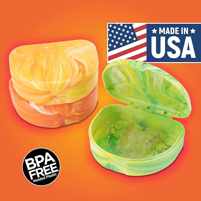 Practicon Marble Retainer Cases, Orthodontic Aligner Case, Mouth Guard Holder (3 Pack) (Citrus)