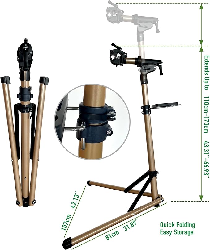 Bike Repair Stand Bicycle Stand for Mechanic Maintenance Rack Road Mountain Lightweight & 360 Adjustable Quick Release Portable Whole Aluminum Alloy for MTB Max 110lbs-StrideForce Fitness