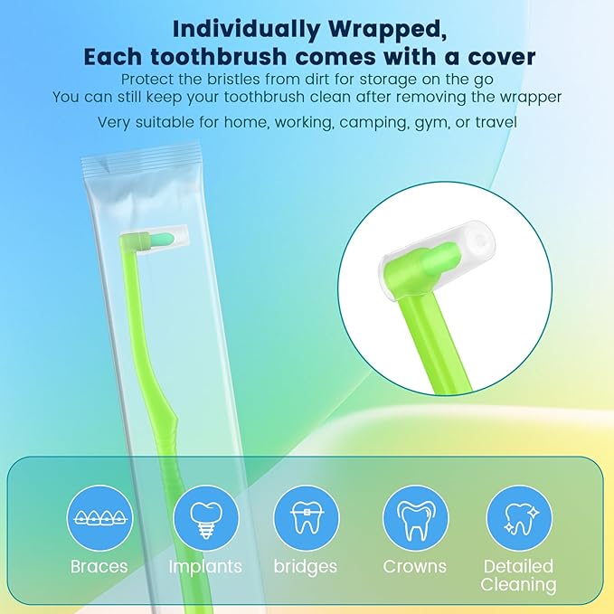 Fregum 2 in 1 End Tuft Toothbrush with Interdental Brush for Orthodontic, Braces, Implants, Retainers, Back Teeth, and Wisdom Teeth, Soft Bristles, 6 Pcs