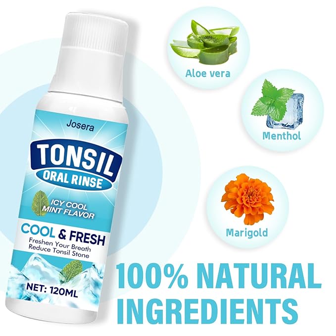 Tonsil Stone Mouthwash, Tonsil Stone Remover Helps Remove Stones, Eliminate Bad Breath, Soothe Throat & Relieve Dry Mouth, 120 ML