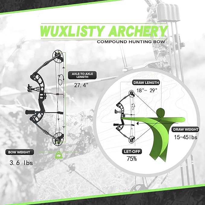 Youth Compound Bow Set 15-45 Lbs for Teens and Beginner, Package with Archery Hunting Equipment, Max Speed 260fps, Adjustable, Right Hand-StrideForce Fitness