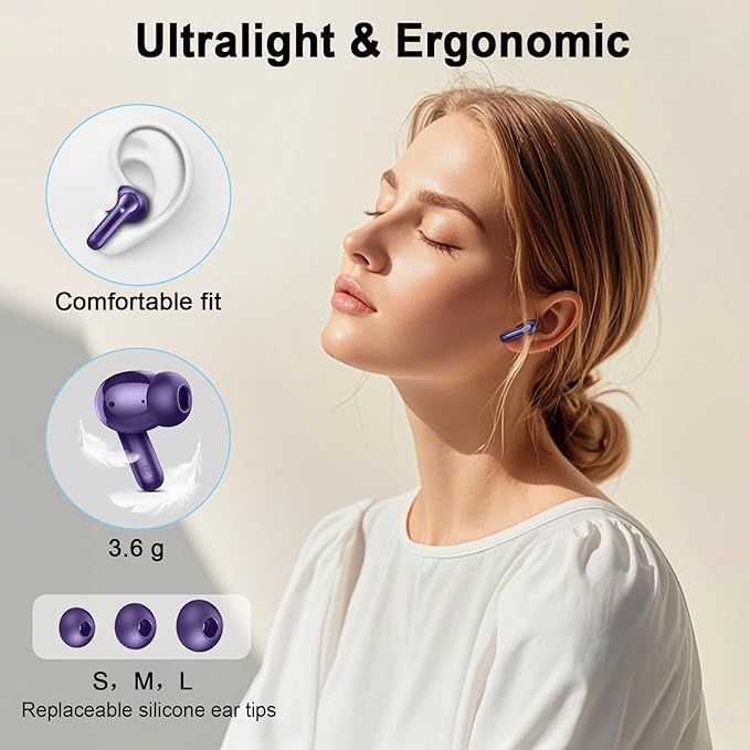 Bluetooth 5.4 Earbuds, 2025 Wireless Headphones Hi-Fi Stereo Ear Buds, 4 ENC Noise Cancelling Mic, 40+Hrs USB-C in-Ear Earphone, IP-X7 Waterproof Sport Workout Gym for Laptop Pad Android iOS-StrideForce Fitness