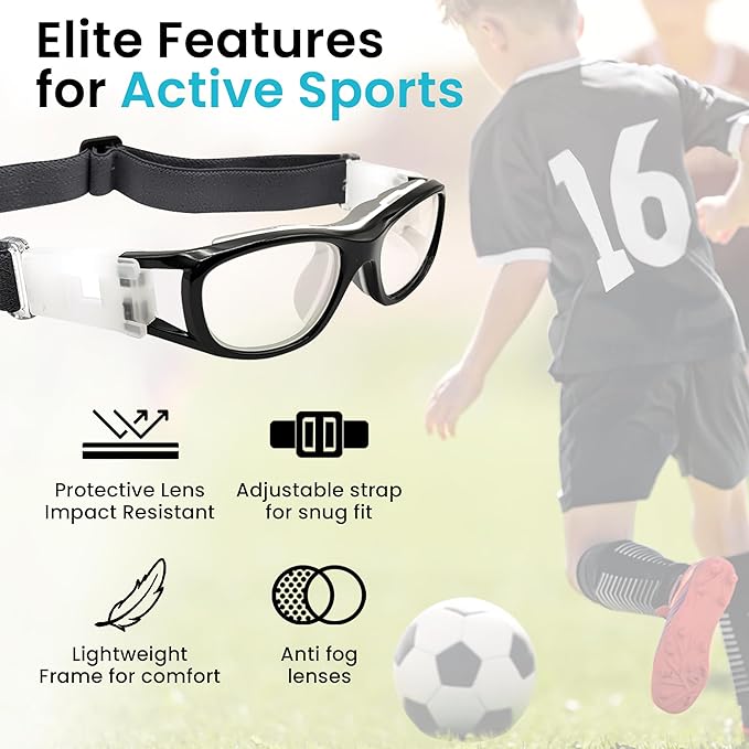 BLUE CUT Safety Basketball Goggles For Kids for Outdoor Sports Activities Anti Fog Replaceable to Prescription Lenses-StrideForce Fitness