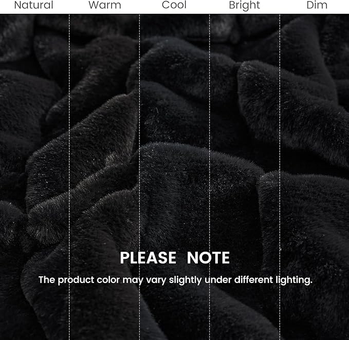 Cozy Bliss Faux Fur Throw Blanket for Couch, Cozy Warm Plush Striped Blanket for Sofa Bedroom Living Room, 90 * 90 Inches Black-StrideForce Fitness