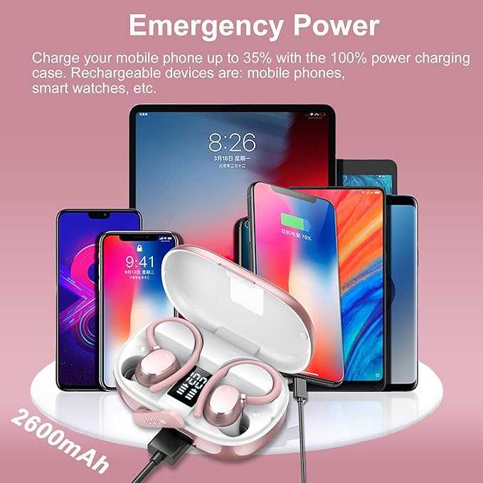 Ear Buds Wireless Bluetooth Earbuds Sport 2025 New Bluetooth 5.3 Headphones with LED Display 128H Playtime Powerful Bass Over Ear Earphones with Earhooks IP7 Waterproof for Gym/Running/Workout-StrideForce Fitness