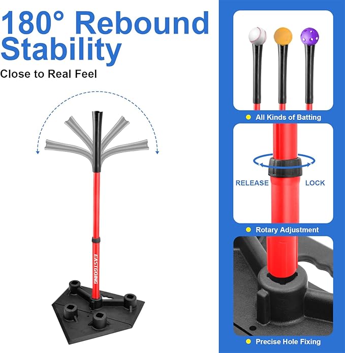 Eastgoing Heavy Duty Baseball and Softball Portable Travel Batting Tee.Adjustable 5-Position Baseball and Softball Batting Tee.Hitting Tee for Any Age Player Baseball-StrideForce Fitness