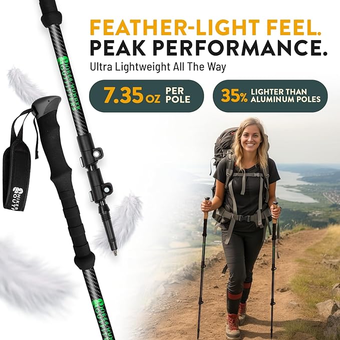 100% Carbon Fiber Trekking Poles by USA Brand - Ultra Strong Lightweight Collapsible Hiking Poles with Cork and EVA Foam Grips & Quick Adjustable Flip Locks-StrideForce Fitness