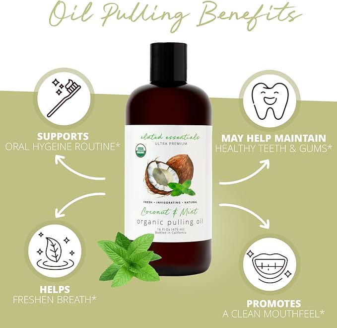 Coconut Oil Pulling for Teeth and Gums 16oz Value Size, USDA Certified Organic Peppermint Flavored CocoMint Mouthwash - Vegan, Non-GMO, Cruelty-Free, Cold-Pressed and Steam Distilled
