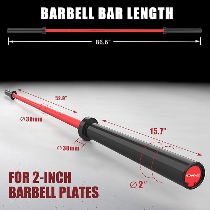 TECHNOAGE 7FT Olympic Barbell Olympic Bar Solid Chrome Barbell 700LBS Load Capacity(2-Inch Plate) for Weightlifting, Squats, Dead-Lifts, Presses, and Lunges-StrideForce Fitness