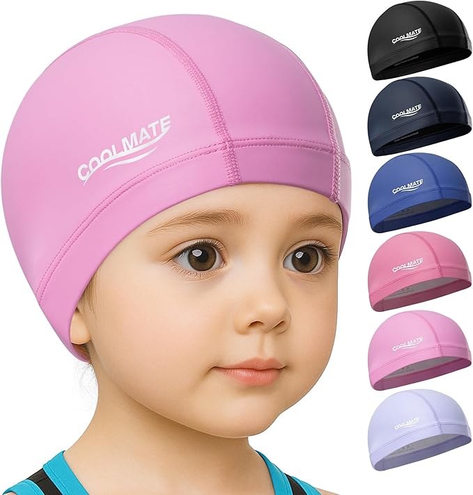 COOLMATE Fabric Swim Cap for Adult Women Men Kid 3 4 6 8 14 16, Silicone Water Resistant Layer, Cloth Swim Cap Gifts for Swimmers, Lightweight for Pool, Lap Swimming (1 pc)-StrideForce Fitness