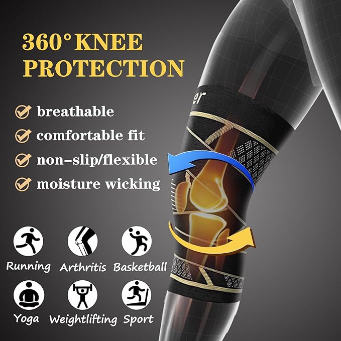 Copper Knee Braces with Strap for Knee Pain Women and Men(2 Pack), Knee Compression Sleeve for Arthritis, ACL, Meniscus Tear, Joint Pain Relief, Knee Support for Working, Running, Weightlifting(2XL)