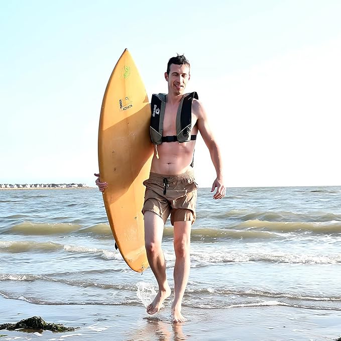 Owntop Manual Inflatable Swim Jacket, Neoprene Padded Neckline, 33g C02 Cylinder Included, Multiple Reflective Strips, Compact Design for Kayak, Fishing, Paddle Sports-StrideForce Fitness