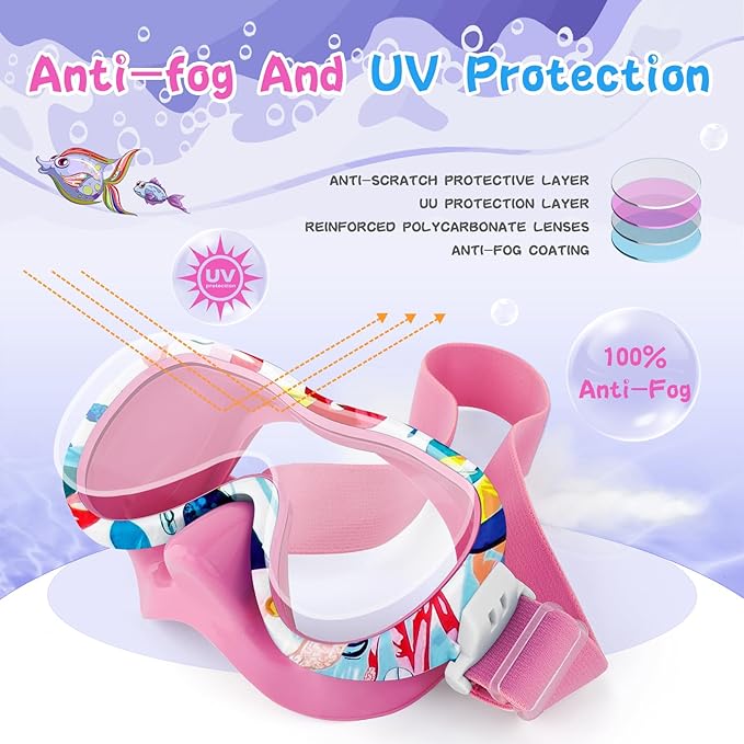 Kids Swim Goggles with Nose Cover, 180° Panoramic Snorkel Mask with Anti-Fog & Anti-Leak Design, Comfort Fabric Strap UV Protection Lens for Boys Girls Ages 3-15-StrideForce Fitness