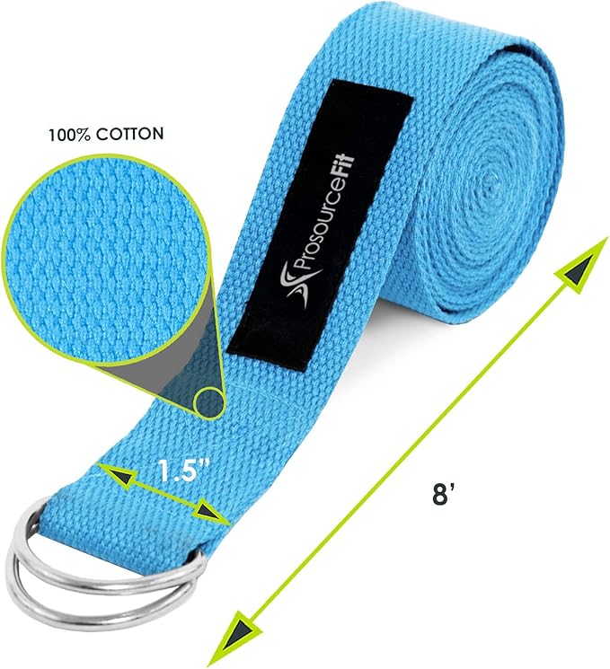 ProsourceFit Metal D-Ring Yoga Strap 8’ Durable Cotton for Stretching and Flexibility-StrideForce Fitness
