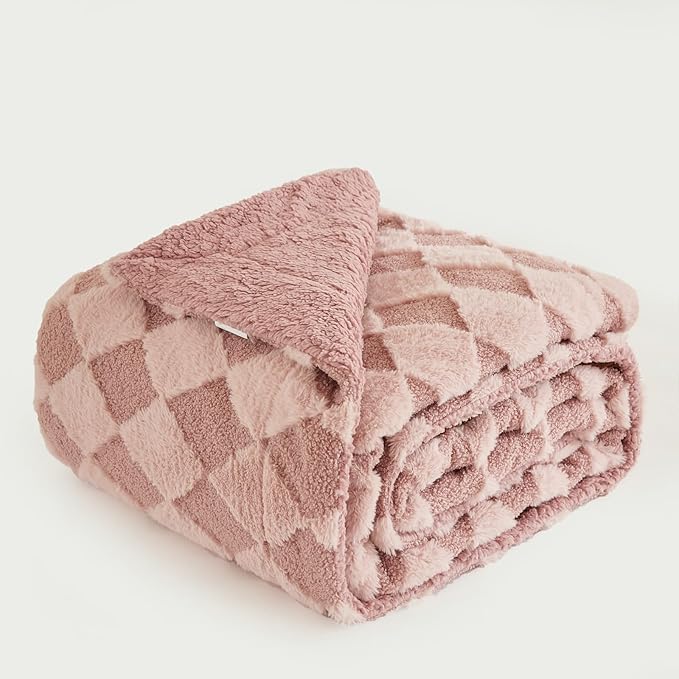 PU MEI Luxury Faux Fur Rabbit Fur Throw Blanket Pink 90"x80",Plush Reversible Sherpa Blankets,Queen Fuzzy Elegant Blanket Thick Throws for Bed,Washable Bedding Accent Blankets for Sofa Couch Chair-StrideForce Fitness