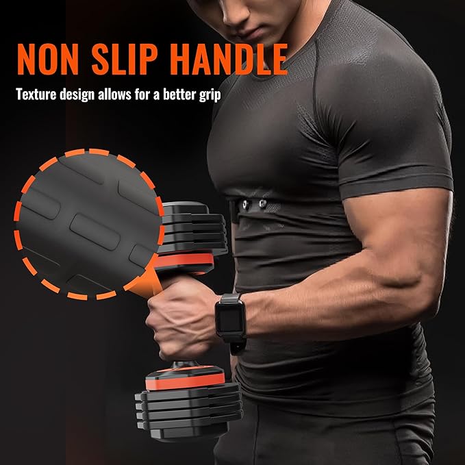 VEICK 25/55 lbs Adjustable Dumbbell with Anti-Slip Turning Handle, Fast Adjust Weight for Men Women, Exercise Equipment with Tray for Home Gym Full Body Workout Fitness-StrideForce Fitness