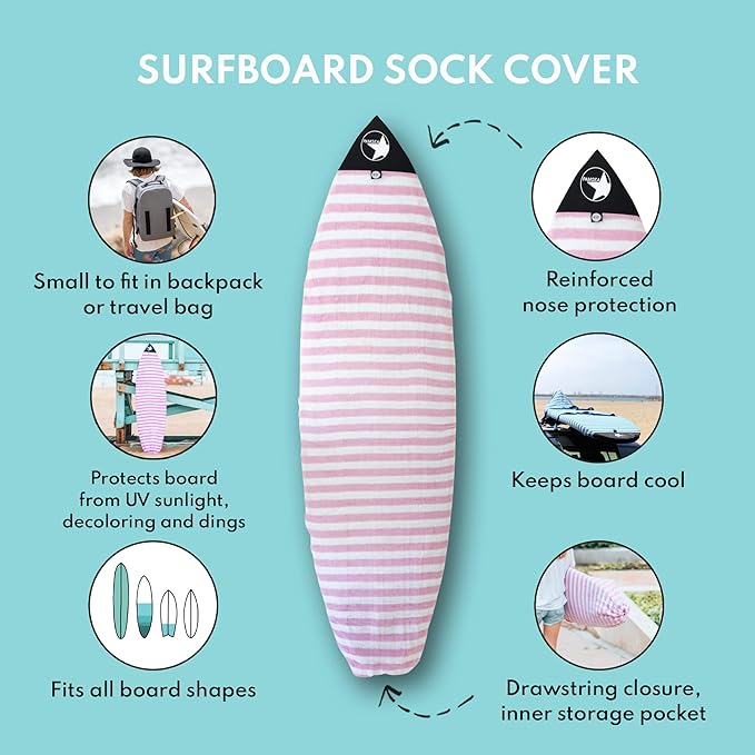 Surf Squared Surfboard Sock Cover and Paddleboard Cover - Lightweight Stretch Protective Surfboard Bag - Surfing Accessories - Shortboard, Longboard, Hybrid, Wakesurf, Standup Paddleboard SUP-StrideForce Fitness