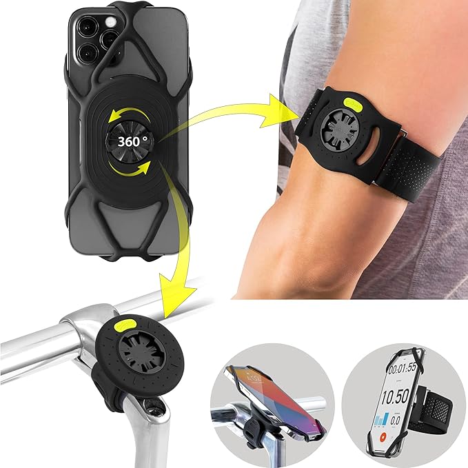 BONE Run + Bike Tie Connect Kit 1, 2-in-1 Running & Bike Phone Holder, Detachable & Rotatable 360° Sport Armband & Phone Mount Compatible with Most Smartphones (Stem/Armband 2-in-1 Connection Kit)-StrideForce Fitness