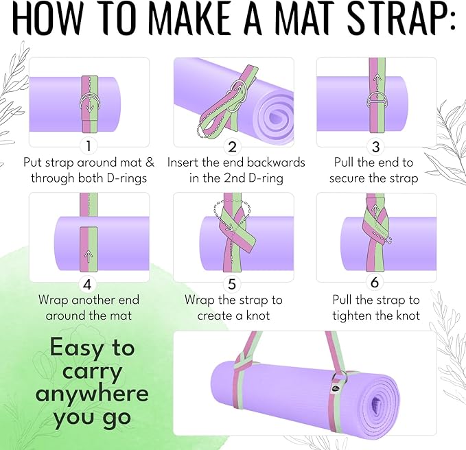 TECEUM Yoga Strap & Mat Strap – 2 IN 1 – Cotton – 6 ft 8 ft 10 ft (30+ colors) – Adjustable Non-Slip Belt for Yoga, Pilates, Stretching, Physical Therapy, Fitness & Home Workout – For Carrying Mats-StrideForce Fitness