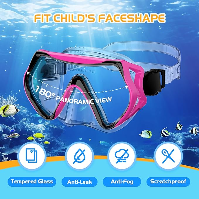 Snorkeling Gear, Dry Snorkel Set180° Panoramic Wide View,Anti-Fog Scuba Diving Mask, Professional Snorkeling Gear for Free Breathing, Swimming, Diving-StrideForce Fitness